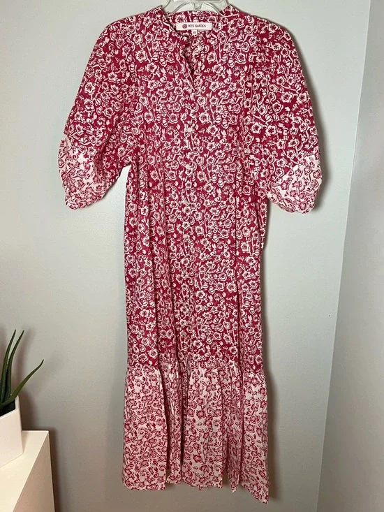 Ro’s Garden TuckerNuck Red Floral Peasant Prairie Midi Dress Cottagecore Sz XS - Picture 2 of 4